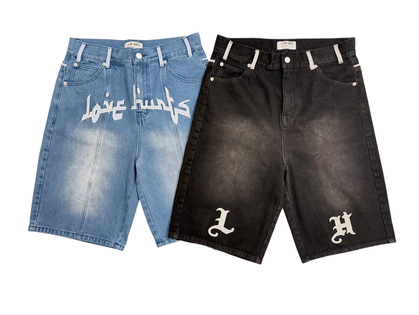 'LH' Embroidered Black Jorts