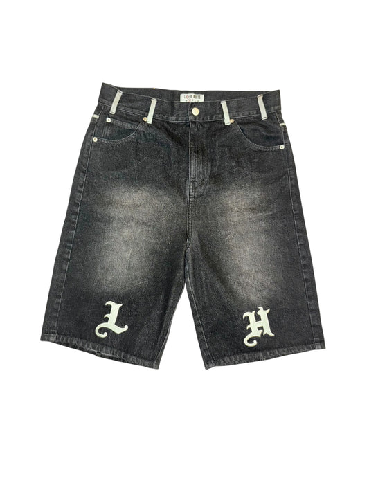 'LH' Embroidered Black Jorts