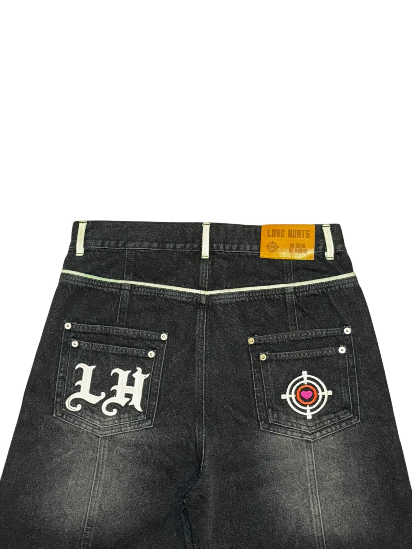 'LH' Embroidered Black Jorts
